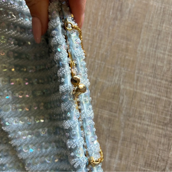 Richere Vintage 50s Beaded Sequin Evening Clutch Purse Delicate Gold Chain Blue - Picture 8 of 9